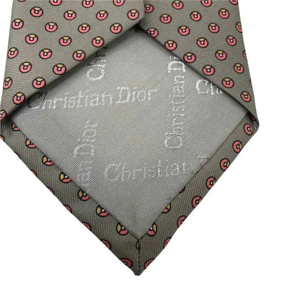 Christian Dior Tie Mens All Silk Gray Pink Paris Dot Circle Vintage CD Neck Tie